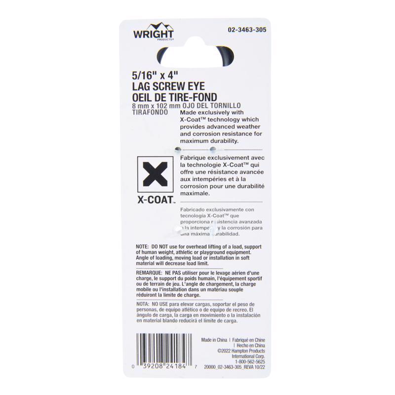 Wright 5/16 in. D X 4 in. L Black Steel Lag Screw Eye 225 lb