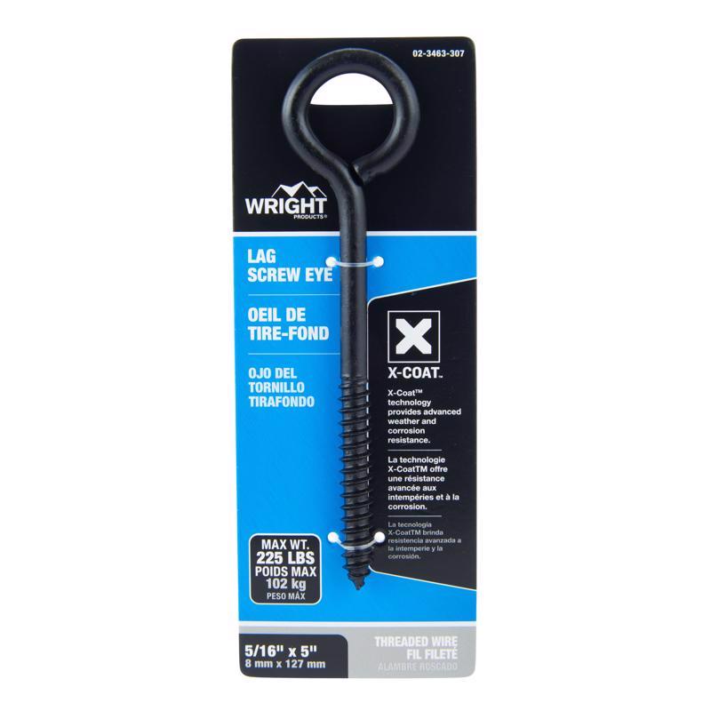 Wright 5/16 in. D X 5 in. L Black Steel Lag Screw Eye 225 lb