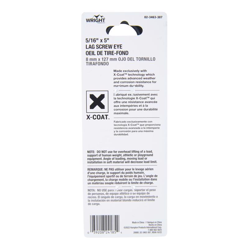 Wright 5/16 in. D X 5 in. L Black Steel Lag Screw Eye 225 lb