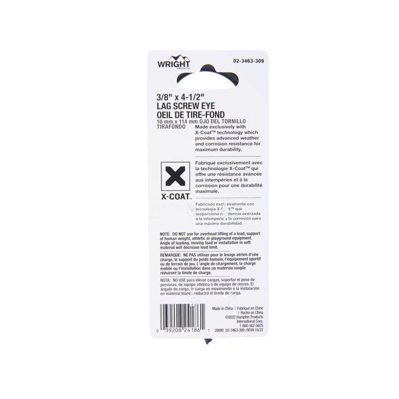 Wright 3/8 in. D X 4-1/2 in. L Black Steel Lag Screw Eye 325 lb