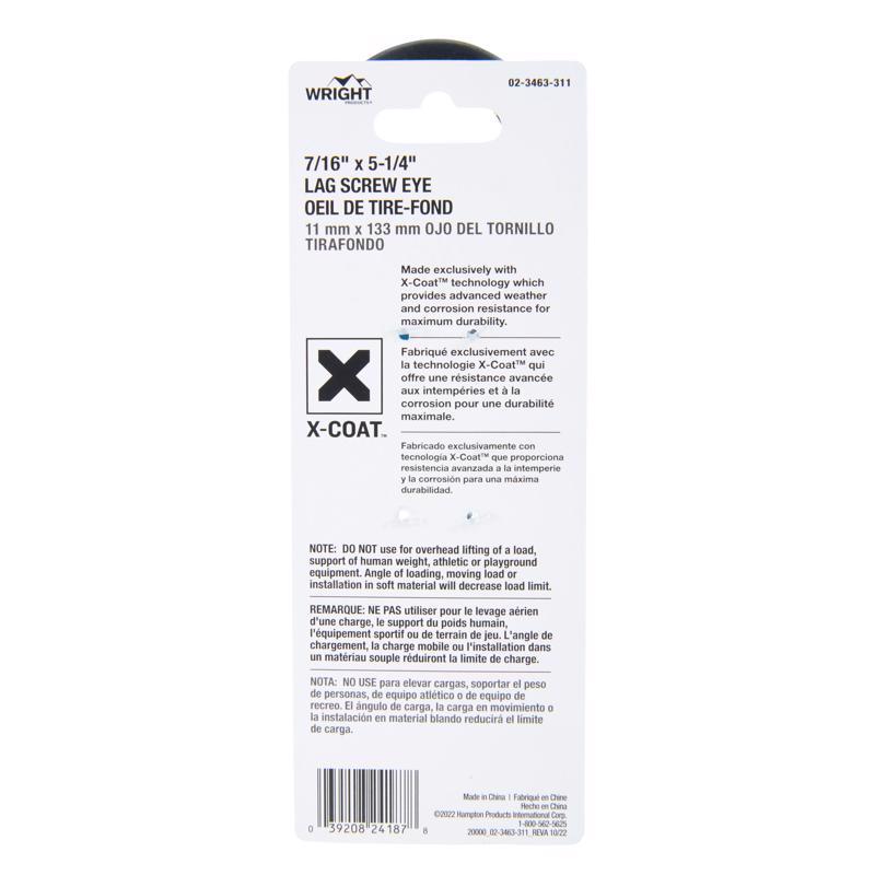 Wright 7/16 in. D X 5-1/4 in. L Black Steel Lag Screw Eye 325 lb