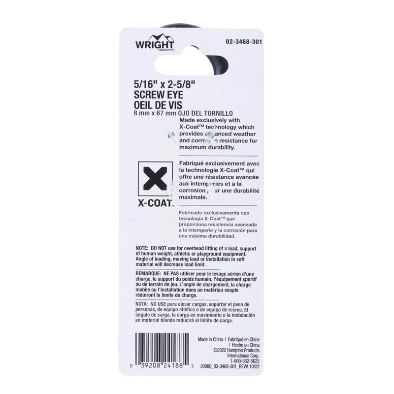 Wright 5/16 in. D X 2-5/8 in. L Black Steel Screw Eye 200 lb