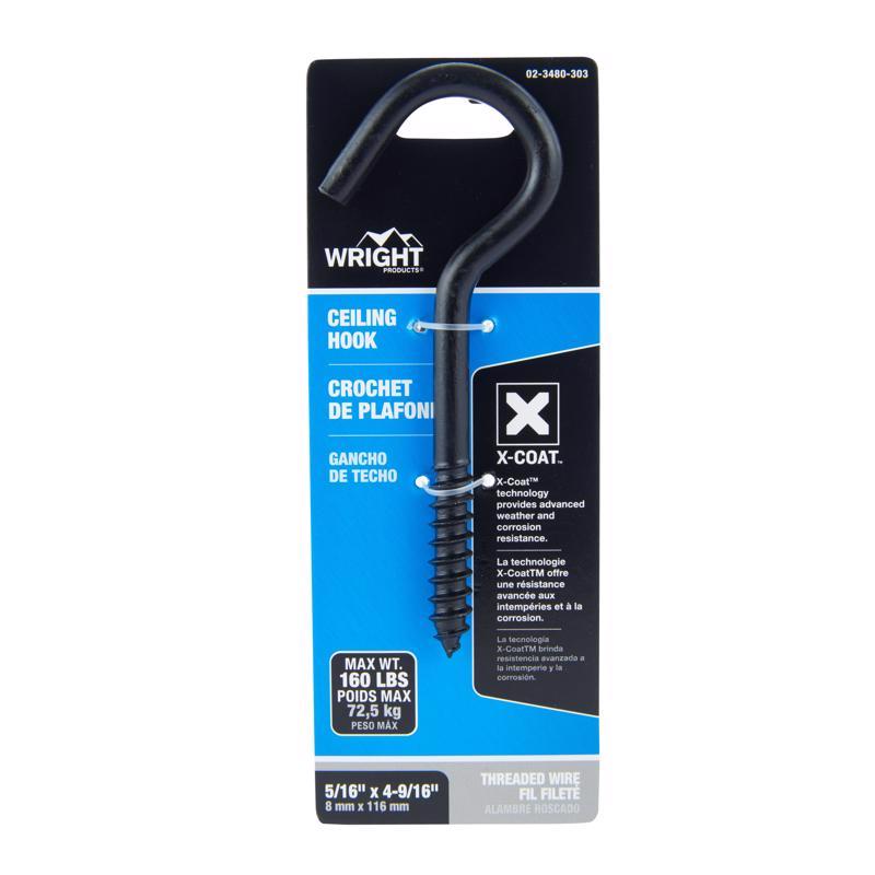 Wright Medium Matte Black Steel 4-9/16 in. L Ceiling Hook 160 lb