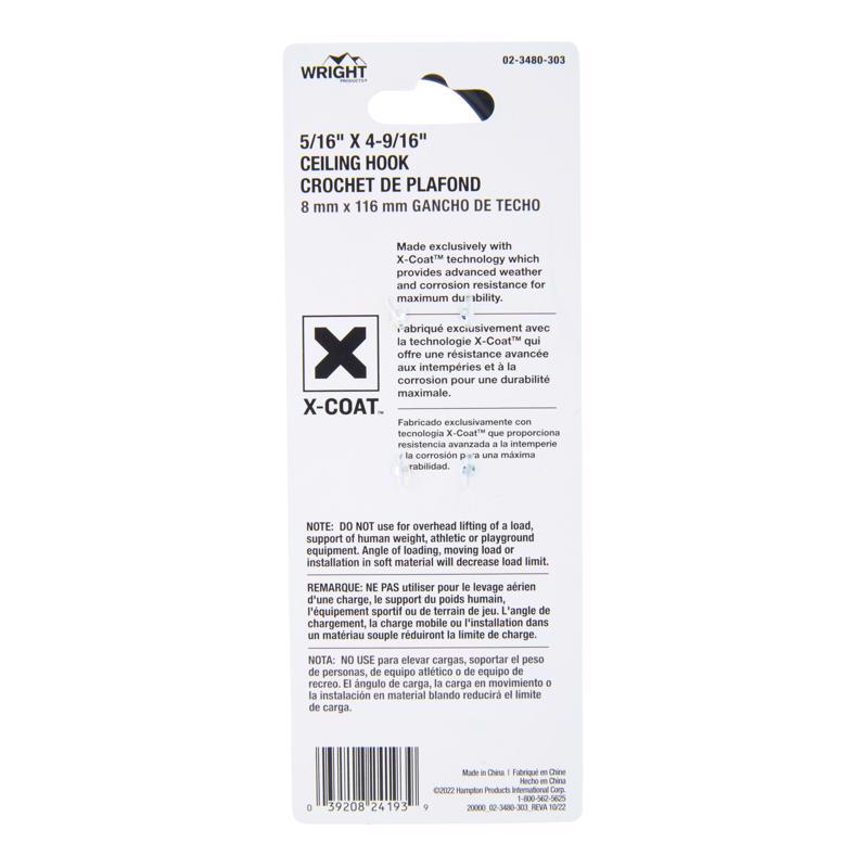 Wright Medium Matte Black Steel 4-9/16 in. L Ceiling Hook 160 lb