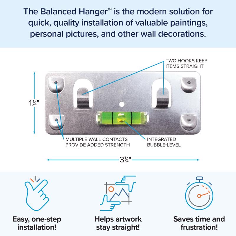 Balanced Hanger Always Level Metallic Silver Heavy Duty Mirror/Picture Hanging Kit 75 lb