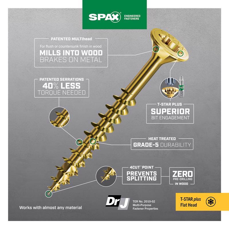 SPAX Multi-Material No. 8 in. X 2 in. L T-20+ Flat Head Serrated Construction Screws