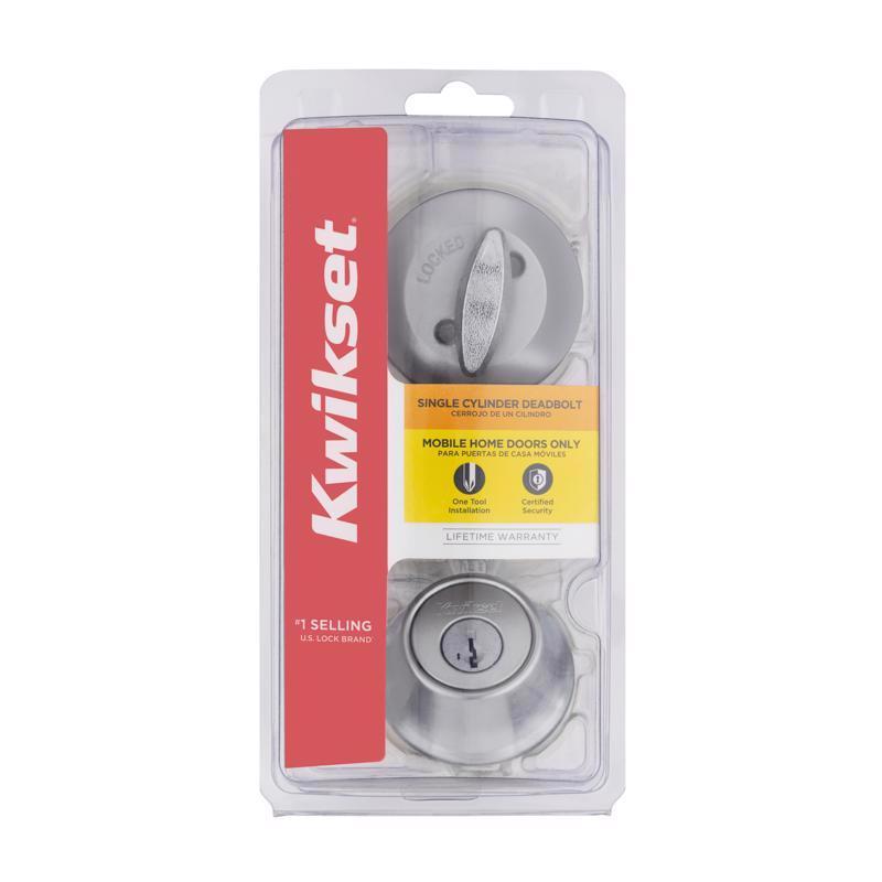 Kwikset SmartKey Security Satin Chrome Metal Single Cylinder Deadbolt