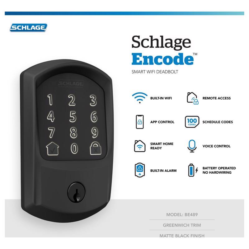 Schlage Encode Matte Black Metal Wi-Fi Deadbolt