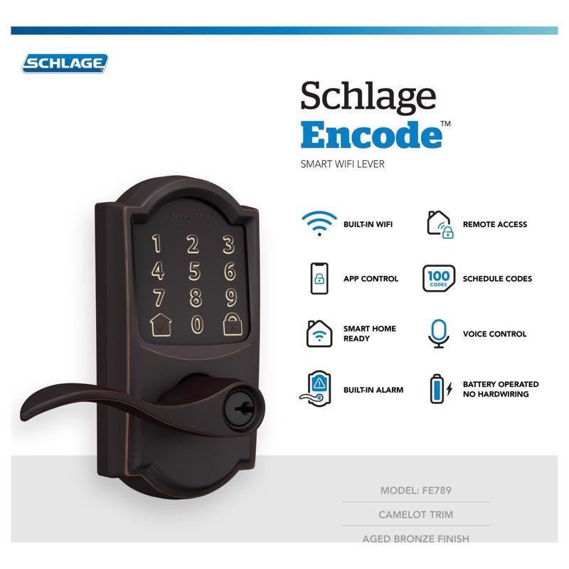 Schlage Encode Aged Bronze Metal Wi-Fi Deadbolt with Accent Lever