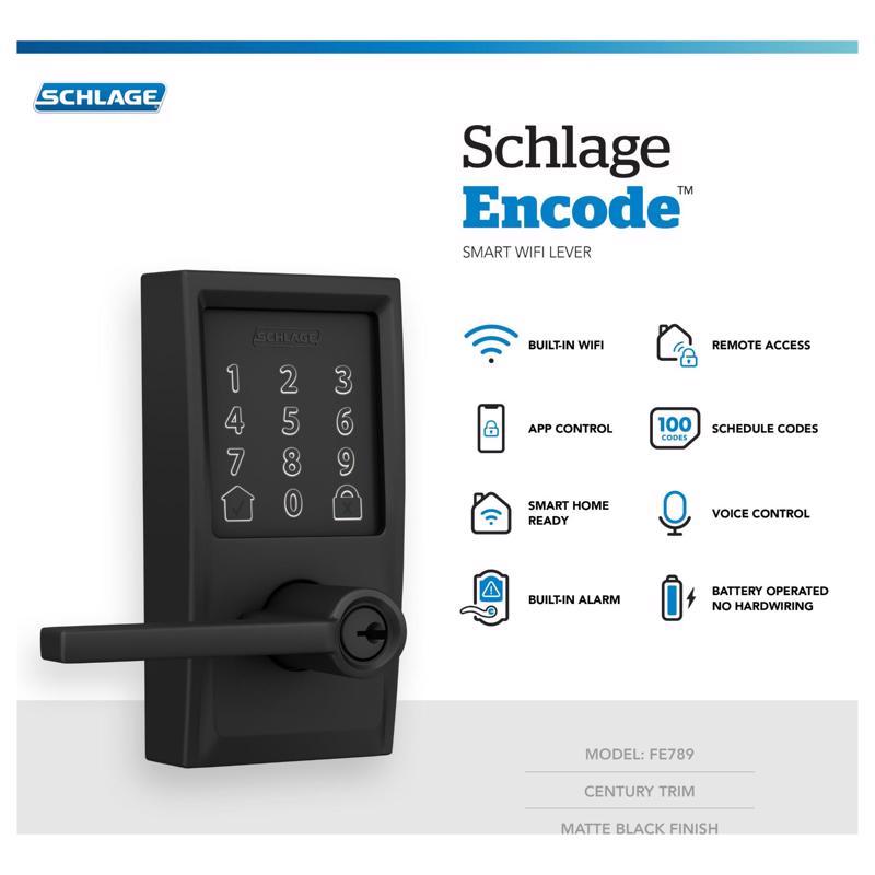 Schlage Encode Matte Black Metal Wi-Fi Deadbolt with Latitude Lever