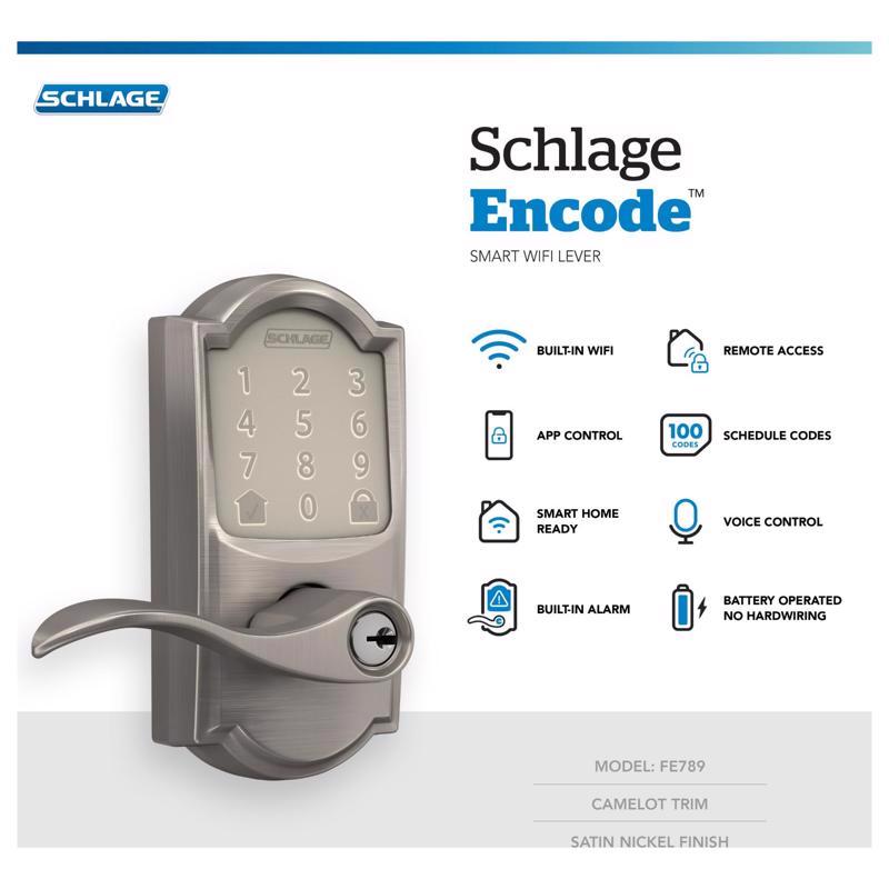 Schlage Encode Satin Nickel Metal Wi-Fi Deadbolt with Accent Lever
