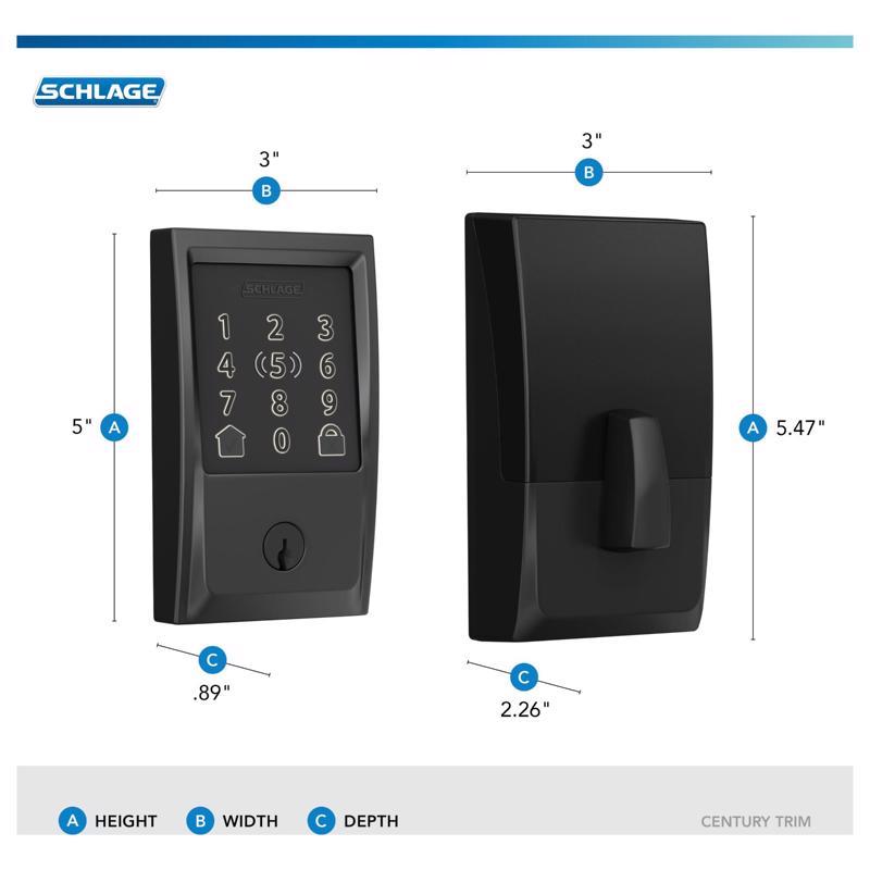 Schlage Encode Plus Matte Black Metal Wi-Fi Deadbolt with Century Trim
