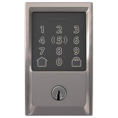 Schlage Encode Plus Satin Nickel Metal Wi-Fi Deadbolt with Century Trim