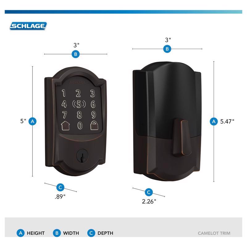 Schlage Encode Plus Aged Bronze Metal Wi-Fi Deadbolt with Camelot Trim