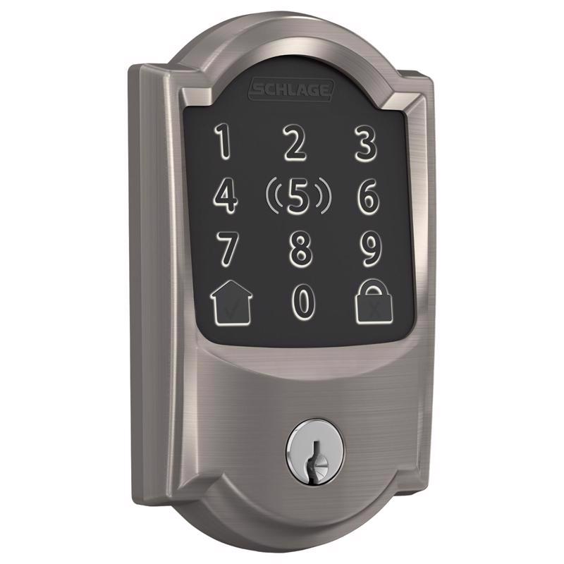 Schlage Encode Plus Satin Nickel Metal Wi-Fi Deadbolt with Camelot Trim