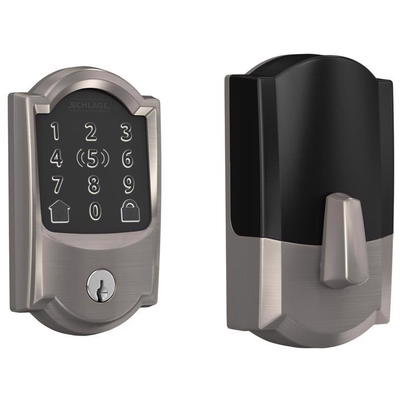 Schlage Encode Plus Satin Nickel Metal Wi-Fi Deadbolt with Camelot Trim