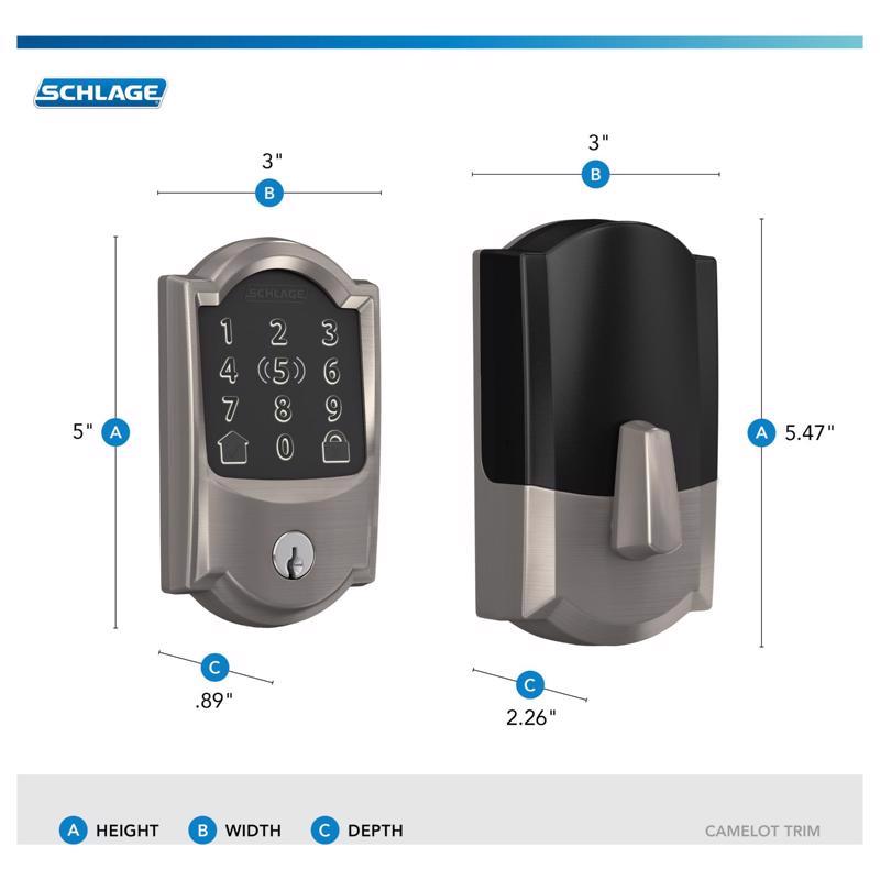 Schlage Encode Plus Satin Nickel Metal Wi-Fi Deadbolt with Camelot Trim