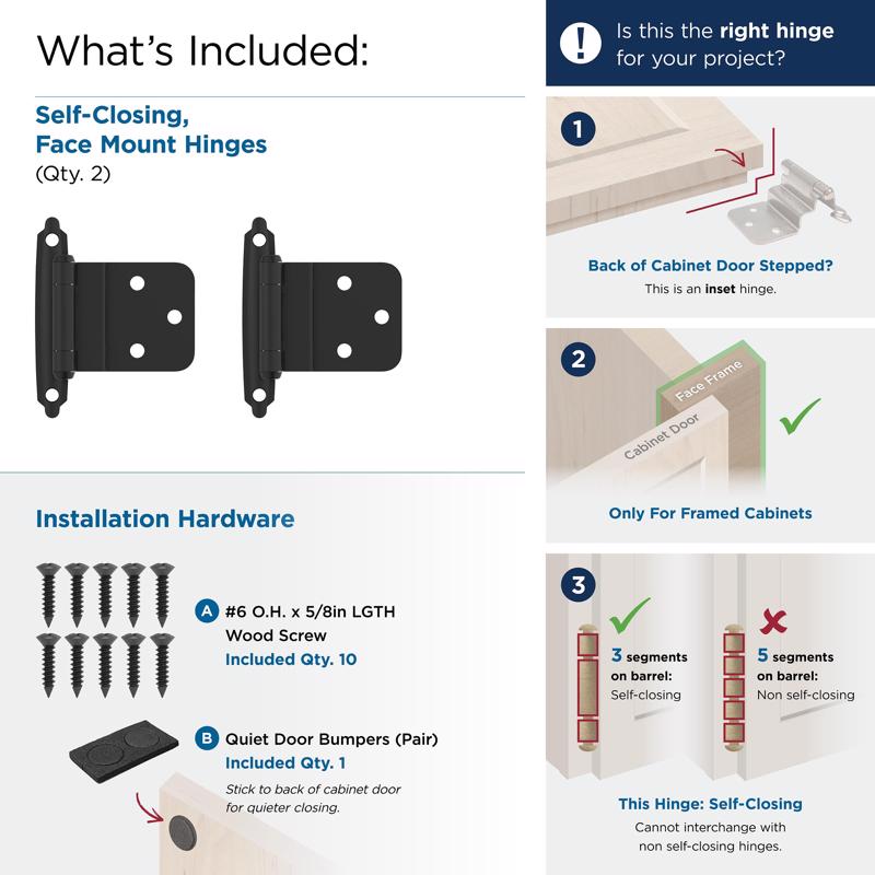 Amerock 2-15/79 in. W X 2-3/4 in. L Matte Black Steel Inset Hinge 2 pk