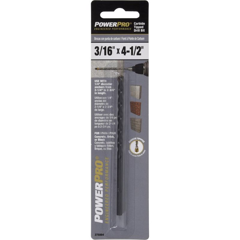 HILLMAN Power Pro 3/16 in. X 4-1/2 in. L Carbon Steel Drill Bit