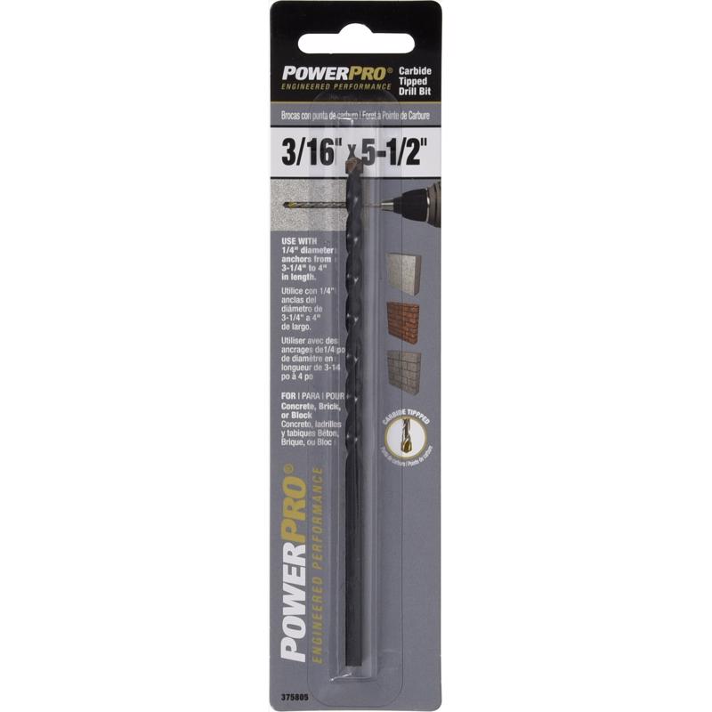 HILLMAN Power Pro 3/16 in. X 5-1/2 in. L Carbide Tipped Drill Bit