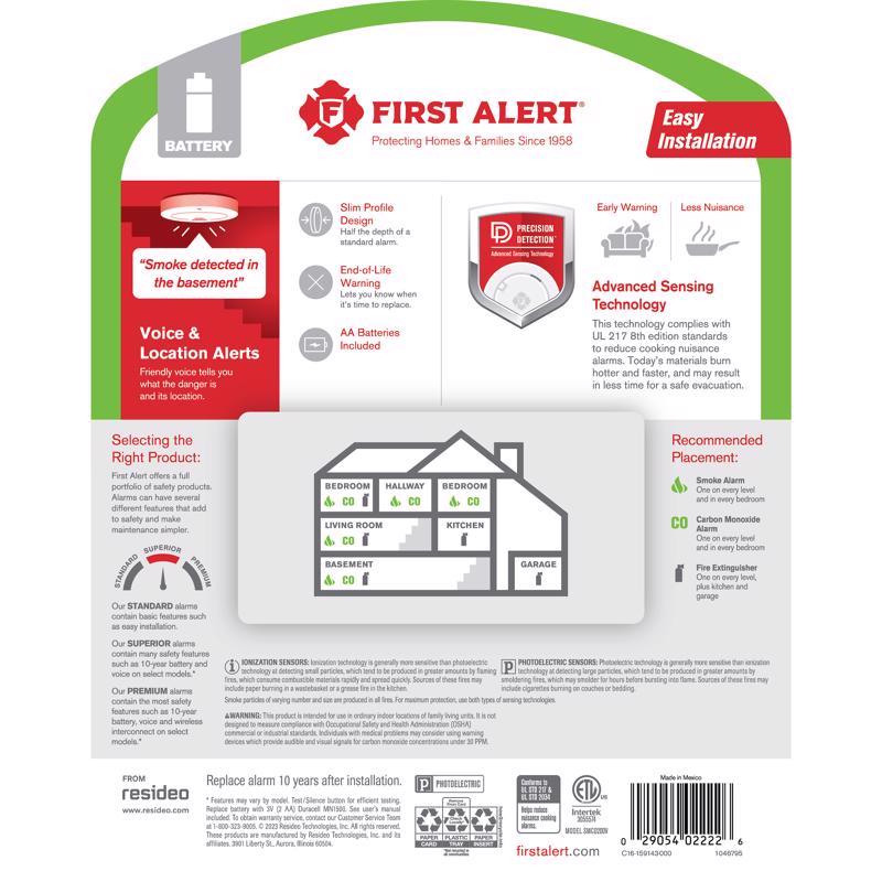 First Alert Voice and Location Alerts Battery-Powered Electrochemical/Photoelectric Smoke and Carbon