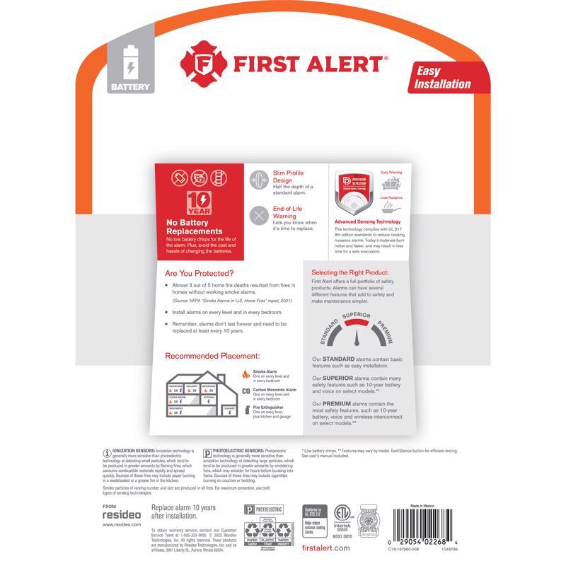 First Alert 2 Pack 10 year Battery-Powered Photoelectric Smoke Detector 2 pk