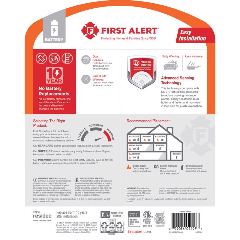 First Alert Battery-Powered Ionization/Photoelectric Dual Sensor Smoke Detector