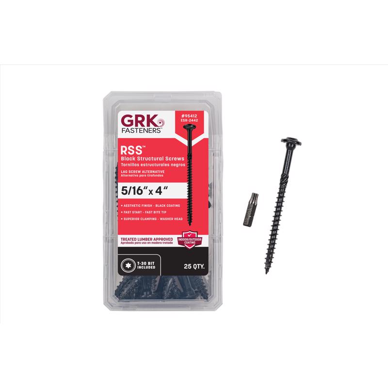 GRK Fasteners RSS 5/16 or No. 15 in. X 4 in. L Star Black W-Cut Structural Wood Screws