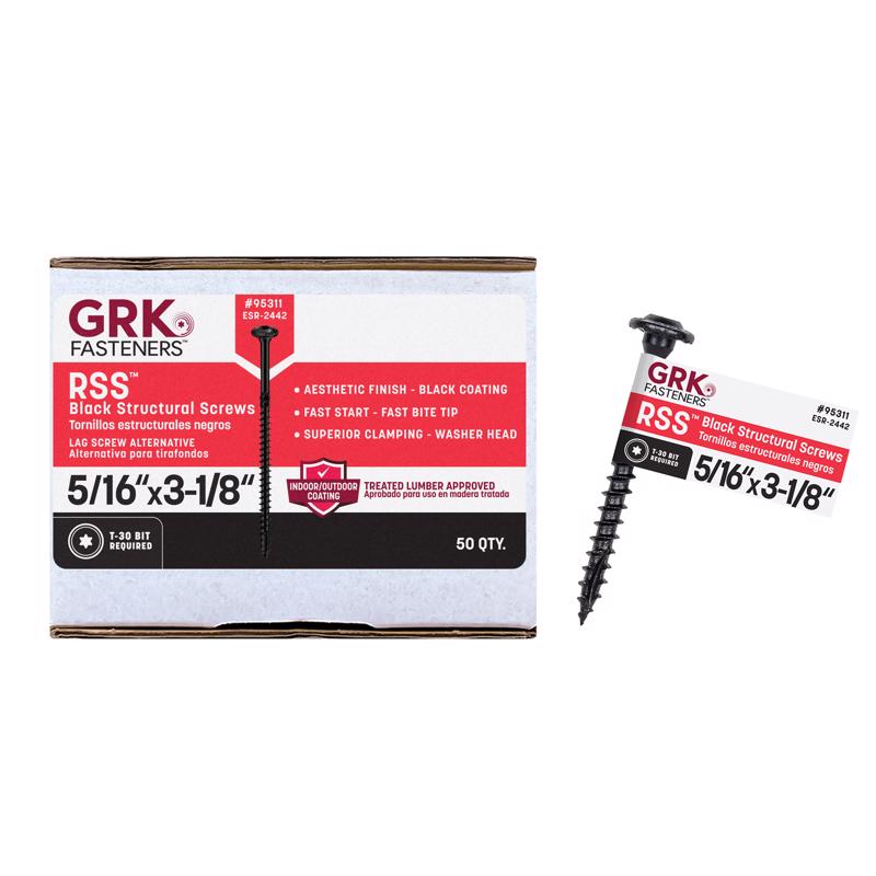 GRK Fasteners RSS 5/16 or No. 15 in. X 3-1/8 in. L Star Black W-Cut Structural Wood Screws