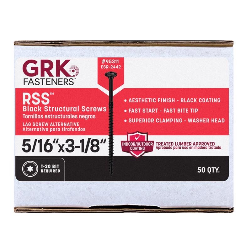 GRK Fasteners RSS 5/16 or No. 15 in. X 3-1/8 in. L Star Black W-Cut Structural Wood Screws