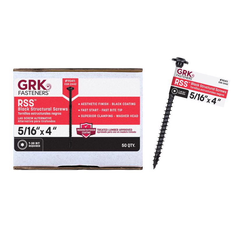 GRK Fasteners RSS 5/16 or No. 15 in. X 4 in. L Star Black W-Cut Structural Wood Screws