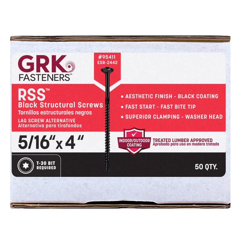 GRK Fasteners RSS 5/16 or No. 15 in. X 4 in. L Star Black W-Cut Structural Wood Screws