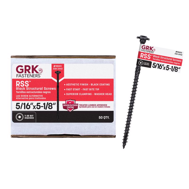 GRK Fasteners 5/16 or No. 15 in. X 5-1/8 in. L Star Black W-Cut Structural Wood Screws