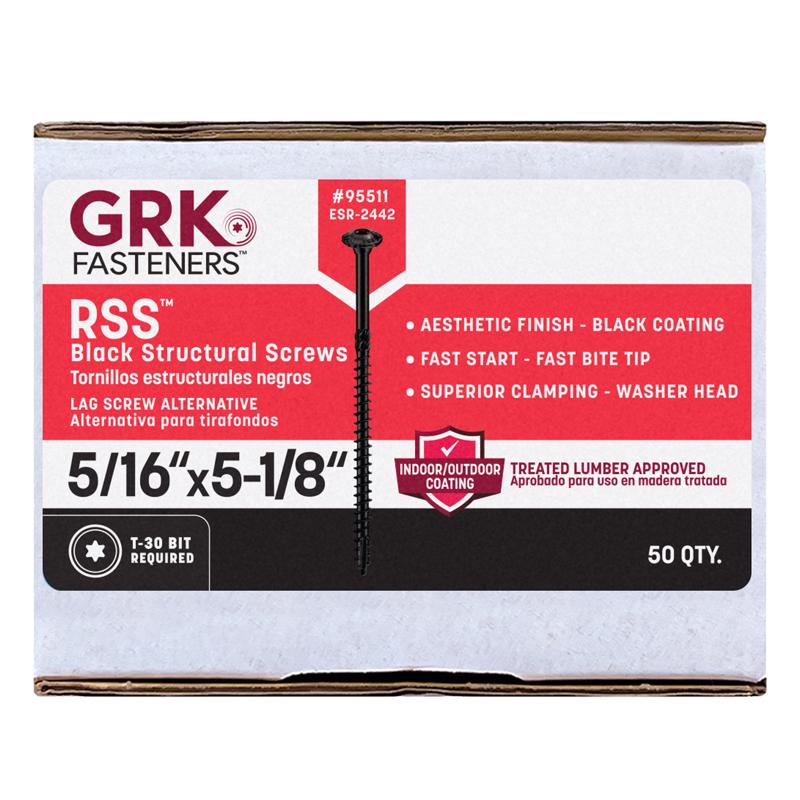 GRK Fasteners 5/16 or No. 15 in. X 5-1/8 in. L Star Black W-Cut Structural Wood Screws