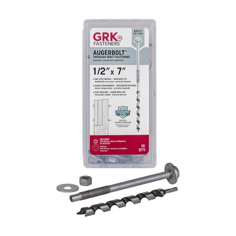 GRK Fasteners AugerBolt 1/2 in. D X 7 in. L Carbon Steel Hex Head Anchor Bolts