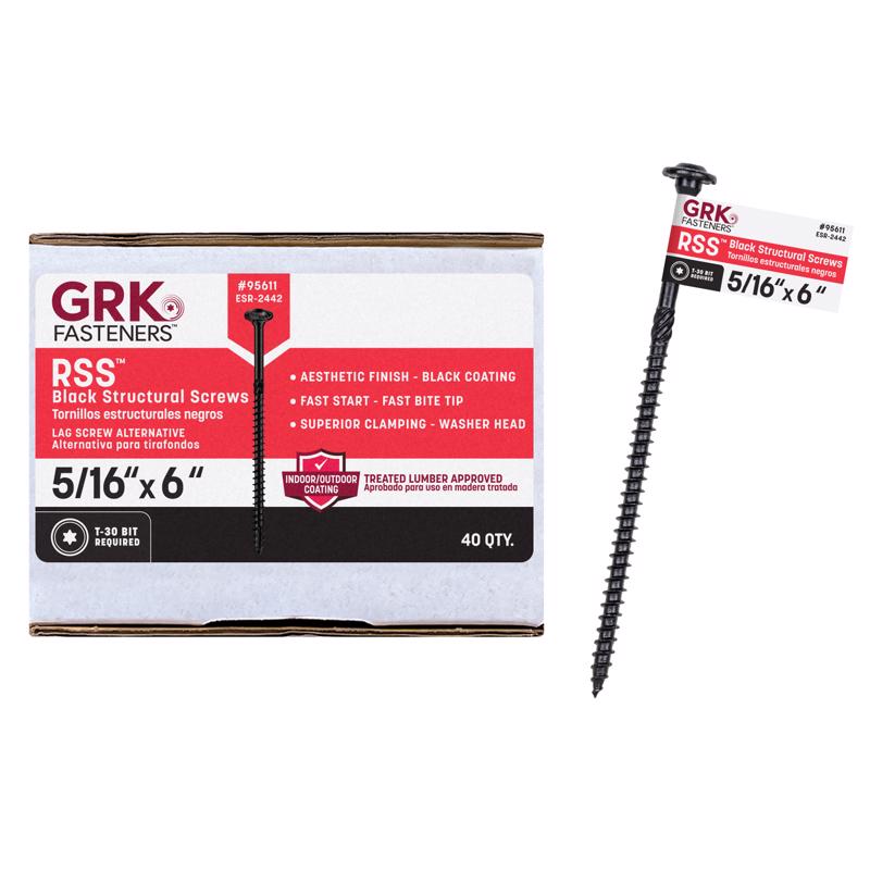 GRK Fasteners 5/16 or No. 15 in. X 6 in. L Star Black W-Cut Structural Wood Screws
