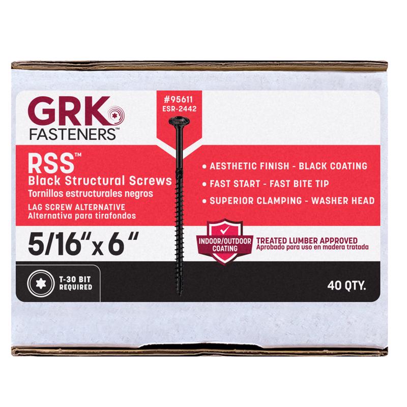 GRK Fasteners 5/16 or No. 15 in. X 6 in. L Star Black W-Cut Structural Wood Screws