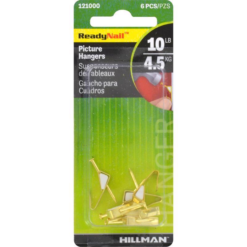 HILLMAN ReadyNail Polished Brass Gold Picture Hanger 10 lb 4 pc