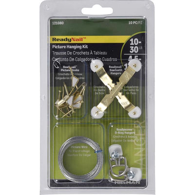 HILLMAN ReadyNail Polished Brass Gold Picture Hanging Kit 30 lb 10 pc