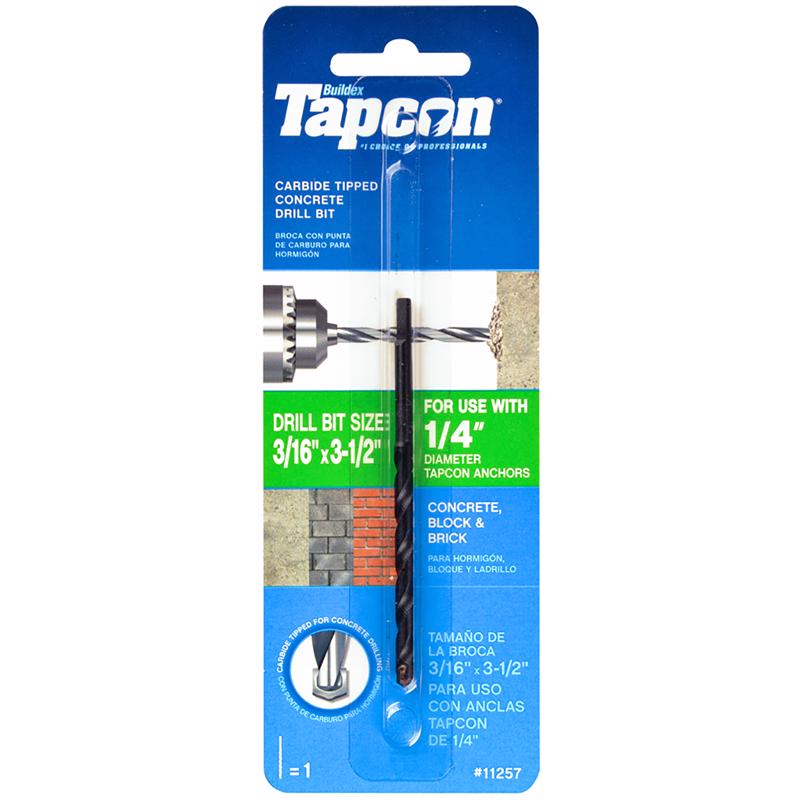 Tapcon 3/16 in. X 3-1/2 in. L Steel Shank Concrete Drill Bit Straight Shank