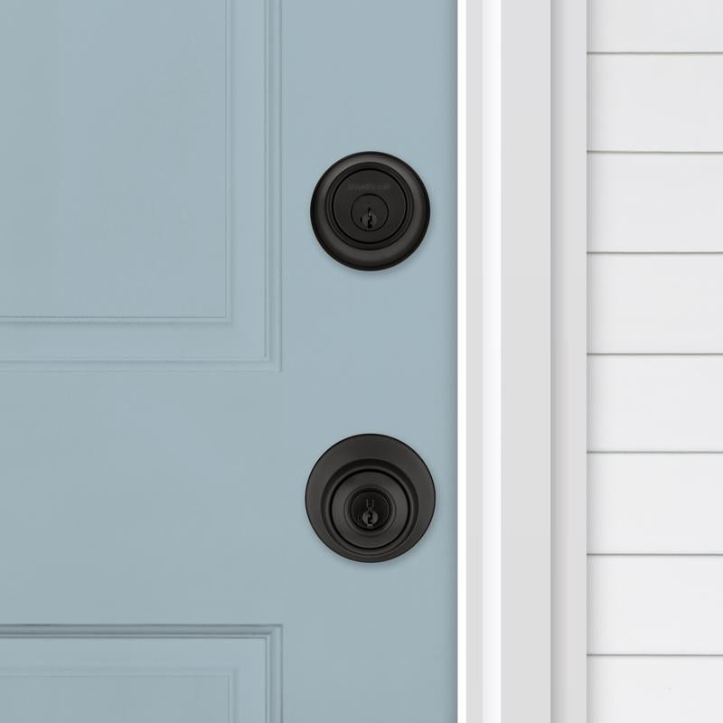 Kwikset Polo Traditional Matte Black Deadbolt and Entry Door Knob 1-3/4 in.