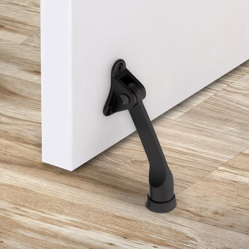 National Hardware Zinc Matte Black Kick-Down Door Holder Mounts to door 1.63 in.