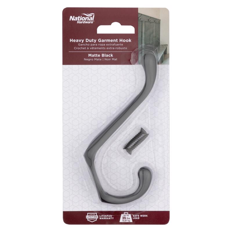 National Hardware Medium Matte Black Metal 3.30 in. L Heavy Duty Garment Hook 35 lb