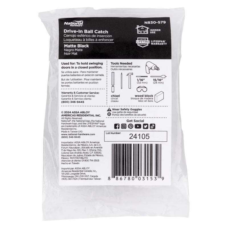 National Hardware 5.51 in. H X 3.46 in. W X .98 in. D Metal Drive-In Ball Catch