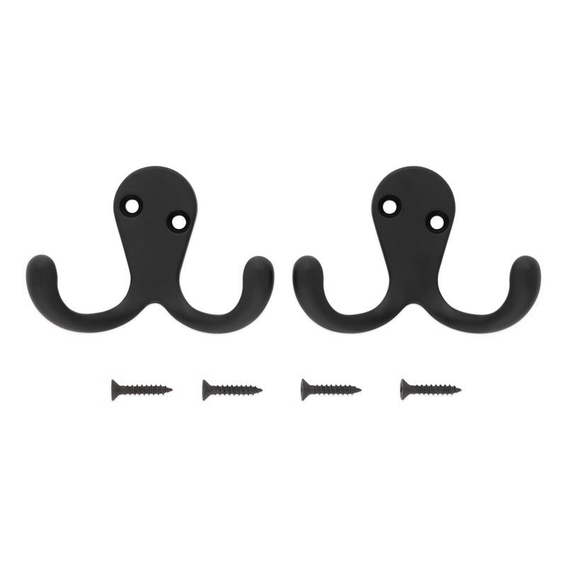 National Hardware Medium Matte Black Metal 2.88 in. L Double Hook 35 lb 2 pk