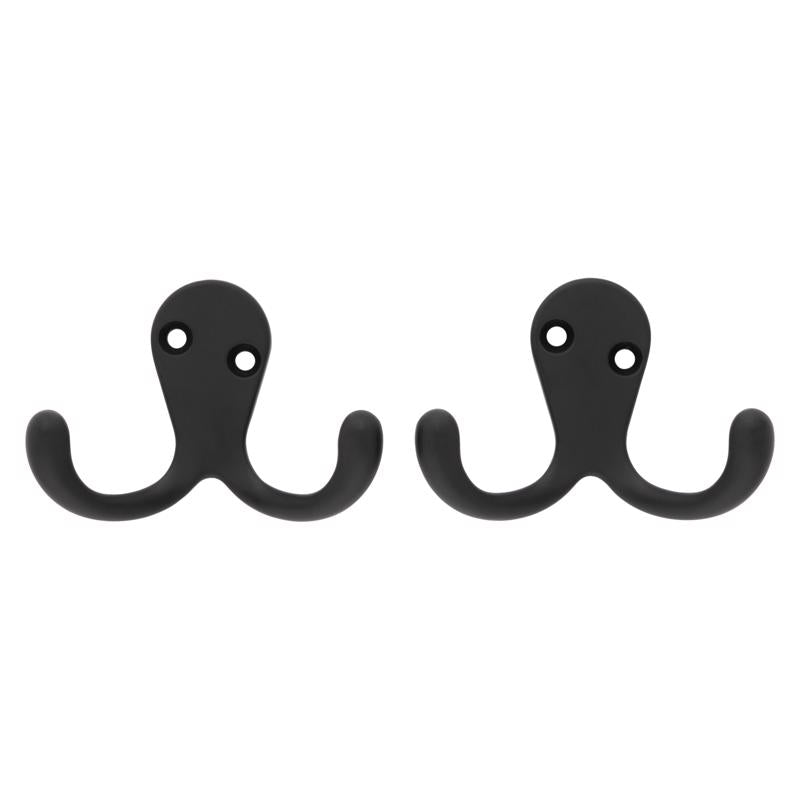 National Hardware Medium Matte Black Metal 1.76 in. L Double Hook 35 lb 2 pk