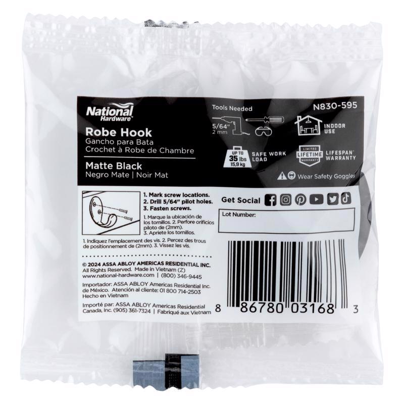 National Hardware Medium Matte Black Metal 3.94 in. L Rope/Tarp Hook 35 lb