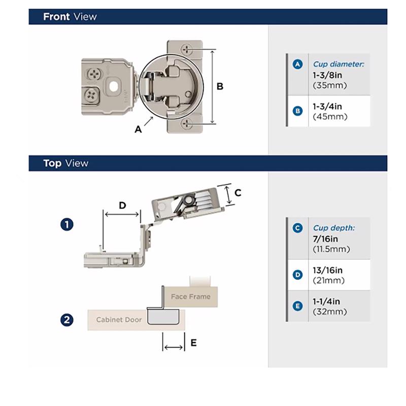 Amerock 1.25 in. W X 2.87 in. L Nickel Silver Steel Self-Closing Concealed Hinge 2 pk