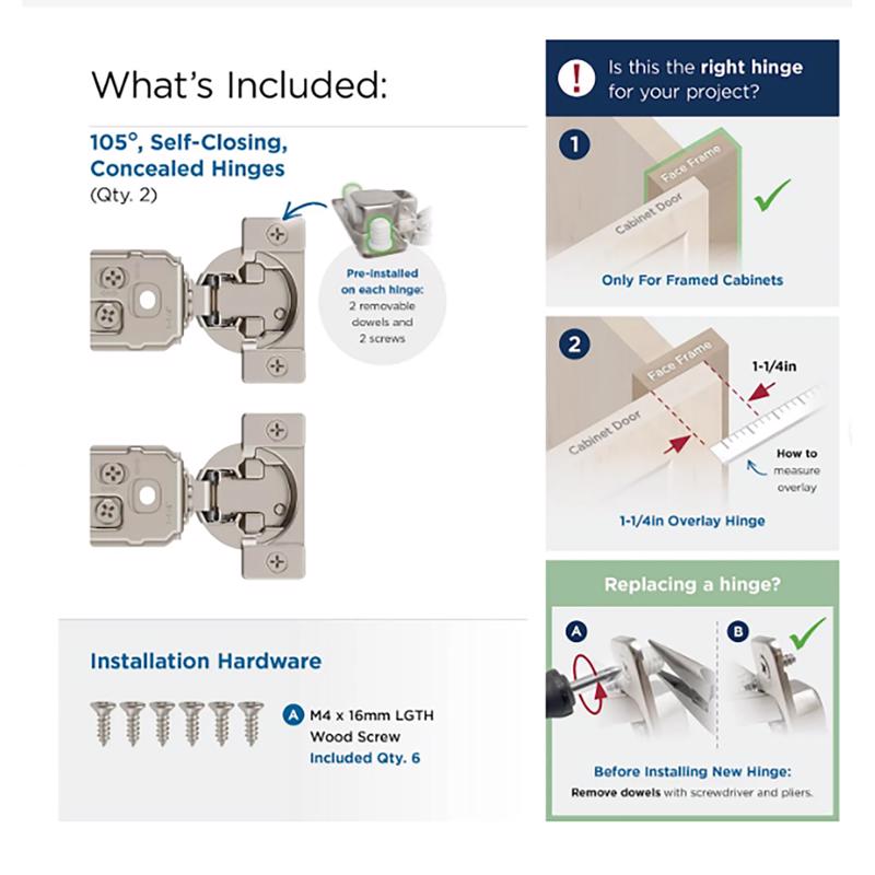Amerock 1.25 in. W X 2.87 in. L Nickel Silver Steel Self-Closing Concealed Hinge 2 pk