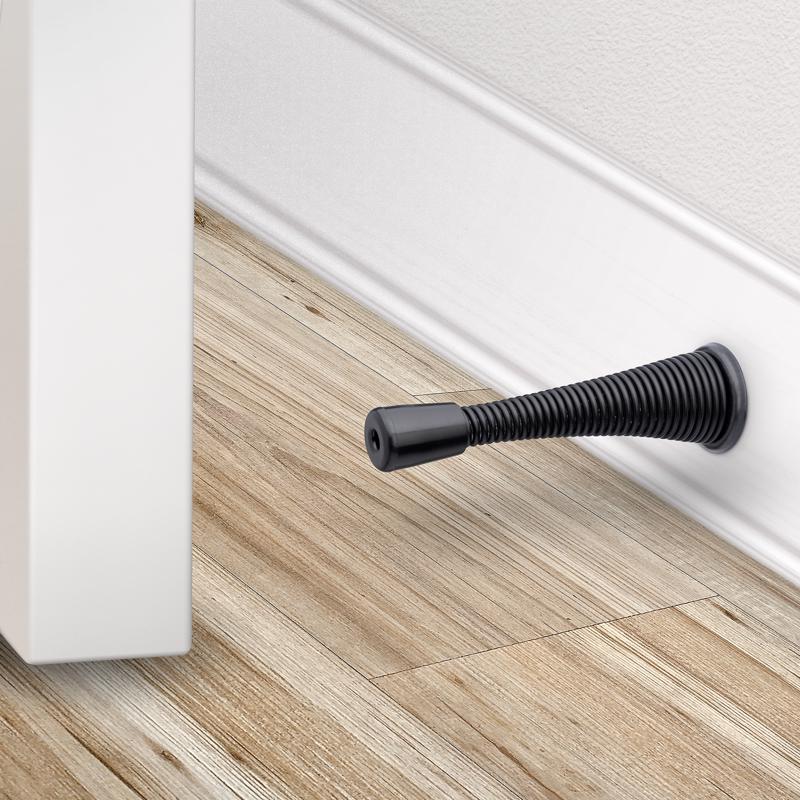 National Hardware 3.12 in. L Steel Matte Black Spring Door Stop Mounts to wall 0.87 in.